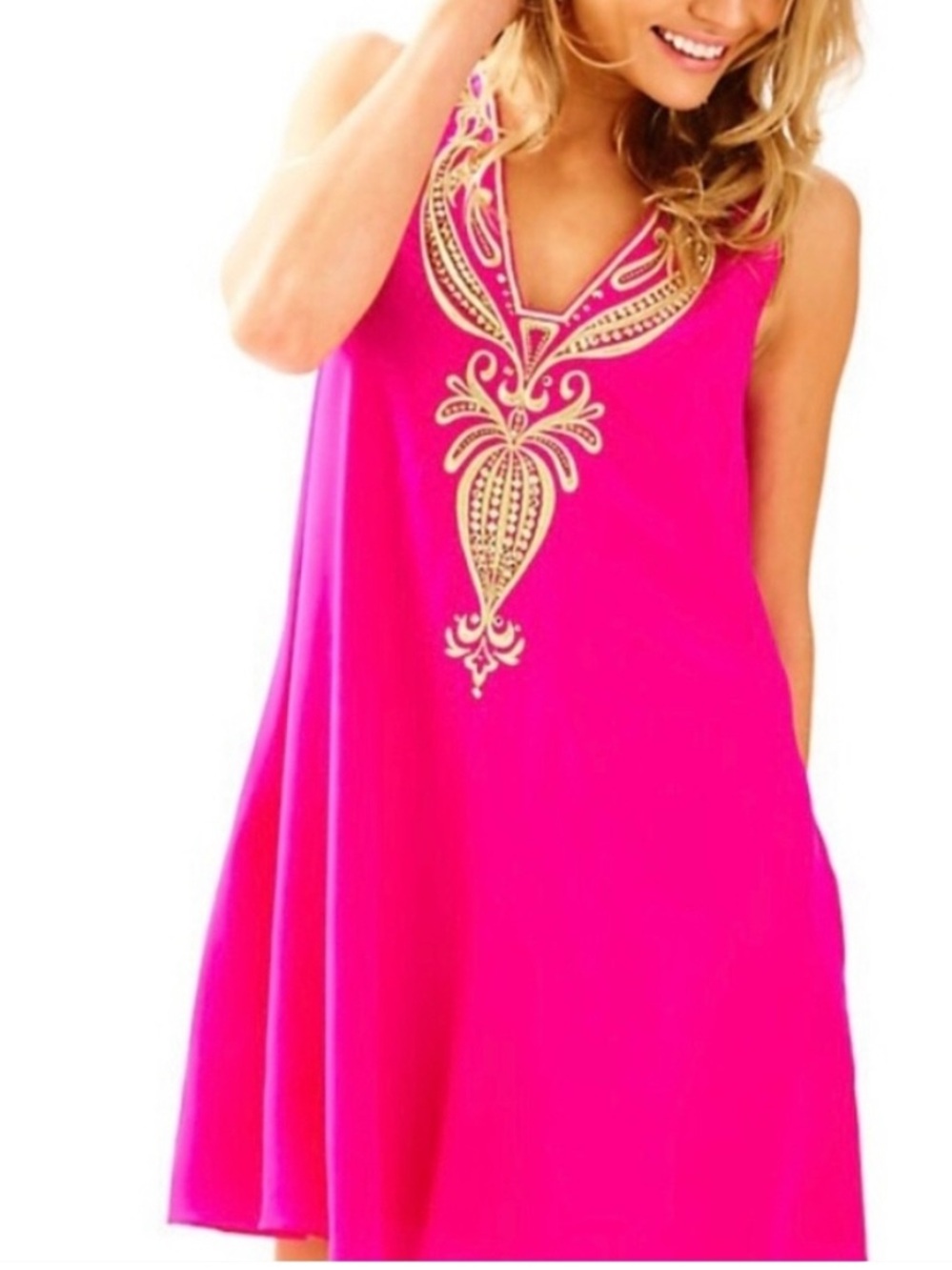 NWOT Lilly Pulitzer SILK OWEN Fuchsia Embroidered Swing Dress XS